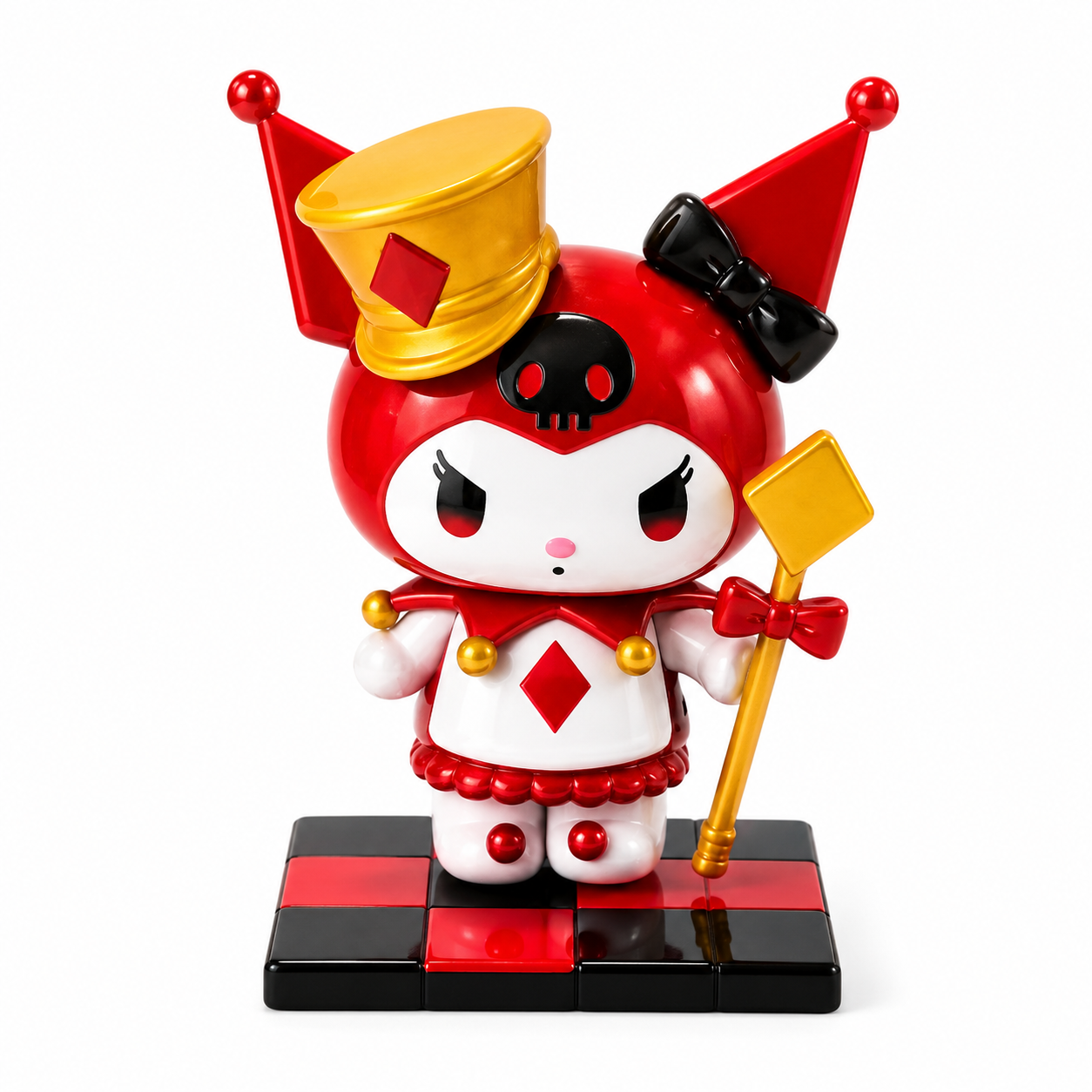 Colorful figurine with red and yellow hat on a white background